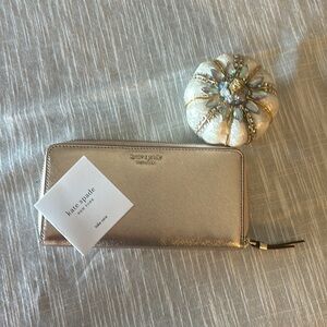 Kate Spade Spencer Gold Metallic leather Clutch,  Purse, Wallet